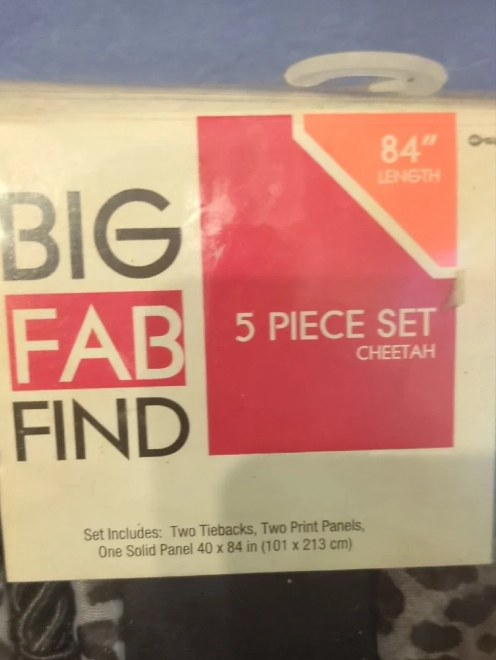 BIG FAB FIND 5-Piece Cheetah Sheer Curtain Set - Black & Gray New 84